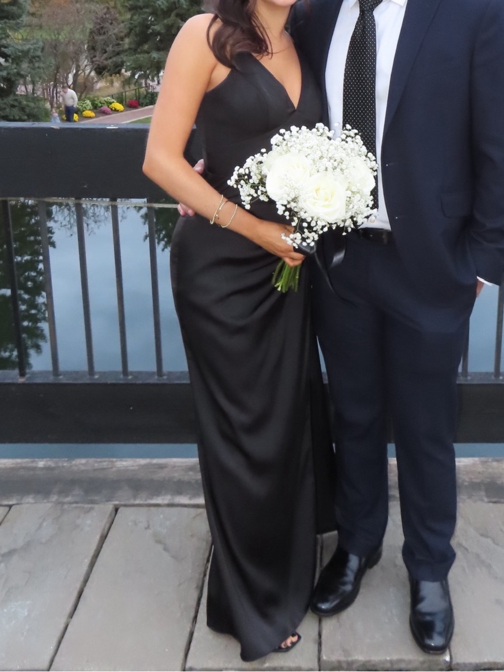 Azazie Black Satin V-Neck Evening Gown